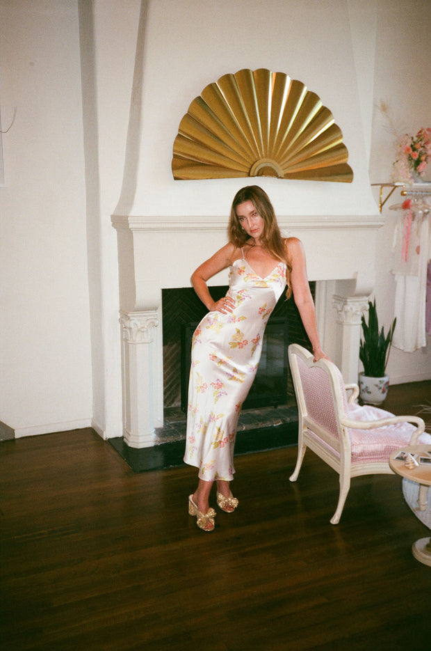 Raquel Silk Slip Dress- Blanco Floral