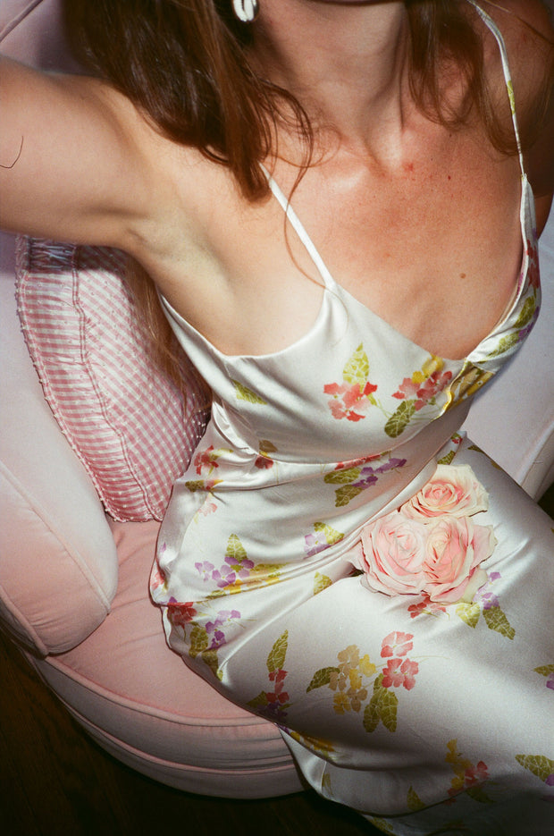 Raquel Silk Slip Dress- Blanco Floral