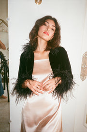 Monique Silk Velvet & Ostrich Feather Bolero Jacket