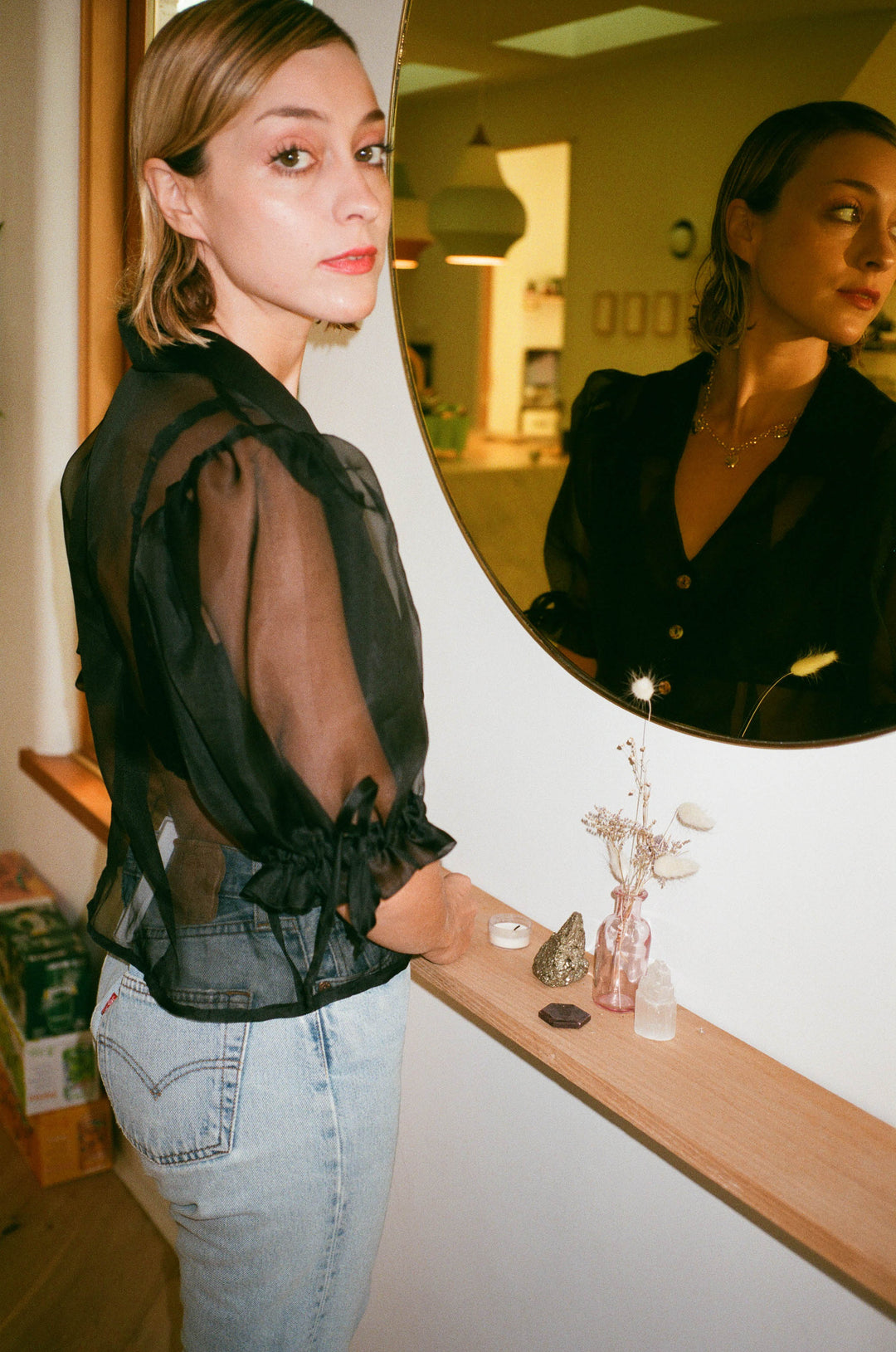 ジプソフィア Tuck Blouse Green Jacquard Lyla Blouse | Pomander Place