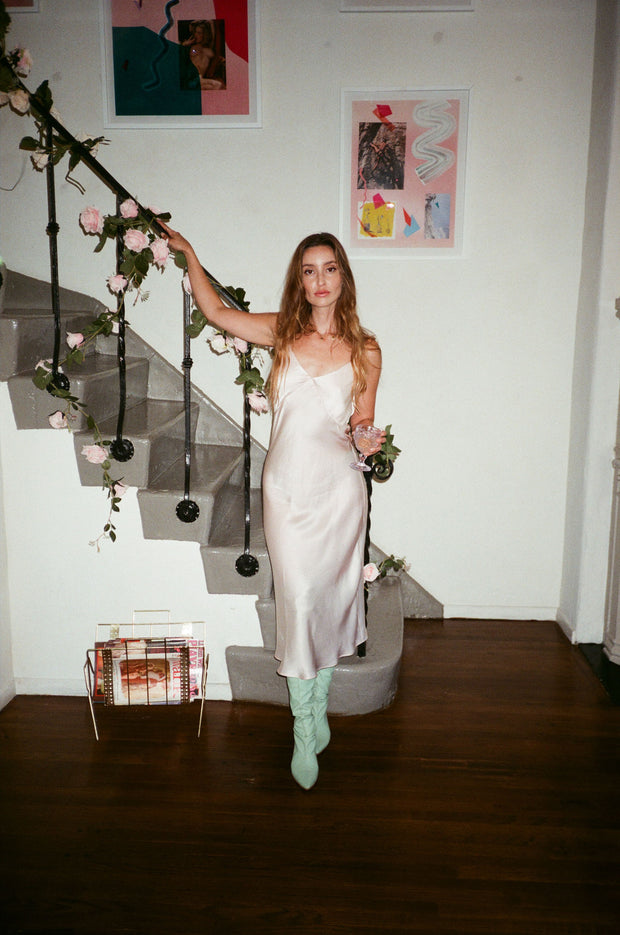 Raquel Bias Cut Silk Dress: Knee Length