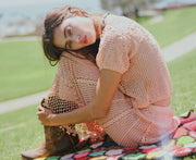 Vintage Crochet Peach Skirt & Top Set