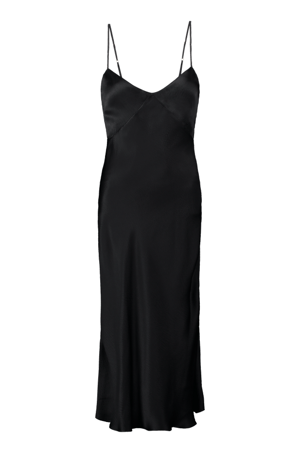 Raquel Bias Cut Noir Silk Slip Dress